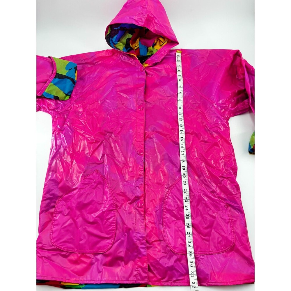 Vtg Shedrain Raincoat Jacket Womens L Pink Floral Lined Hooded Pop Art 90s Retro - Picture 4 of 6